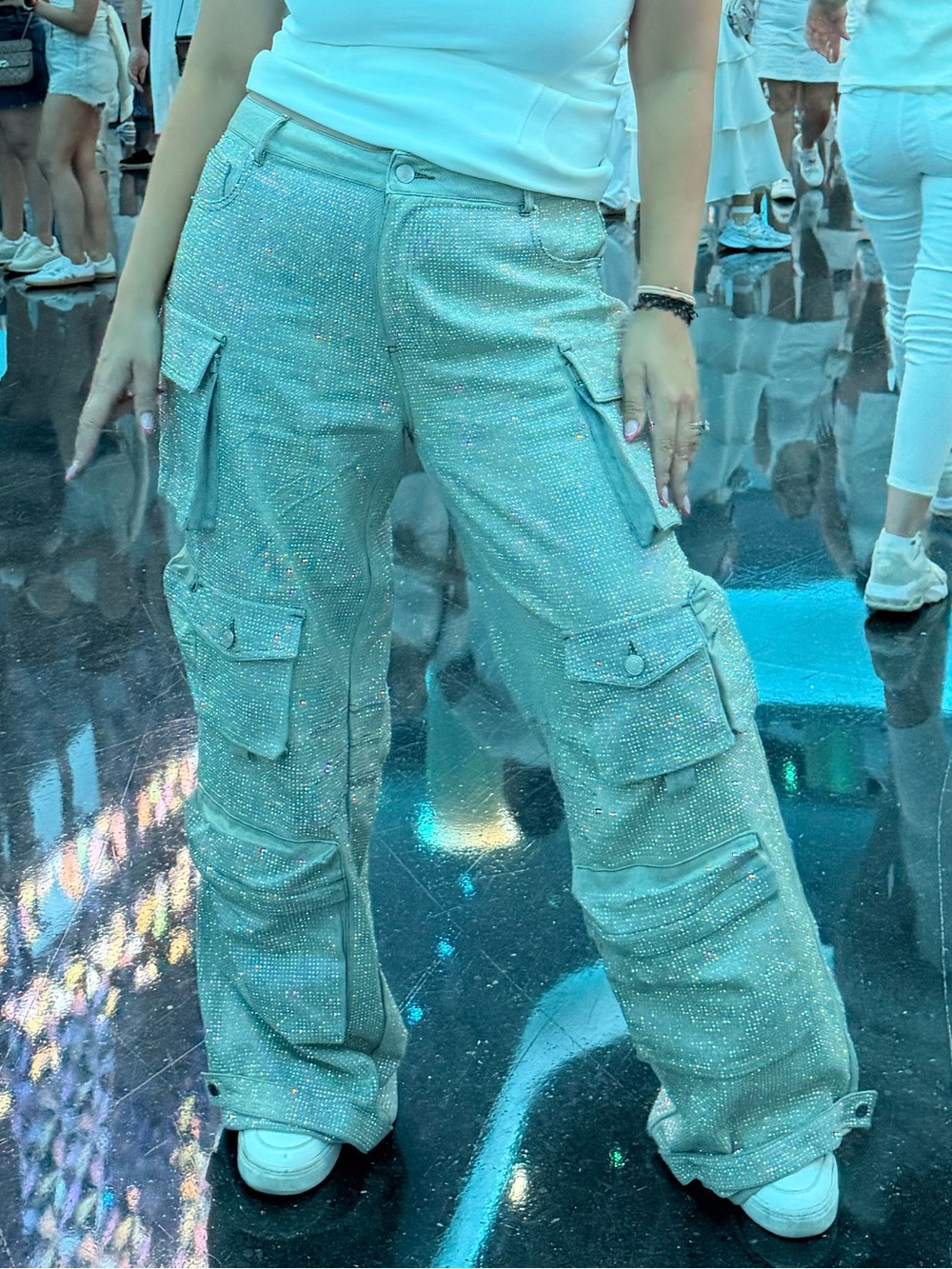 Sparkle Cargo Pants - Silver Glitter